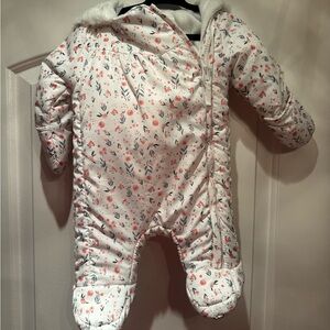 Primark White Footed One-Piece with Pink Floral Print